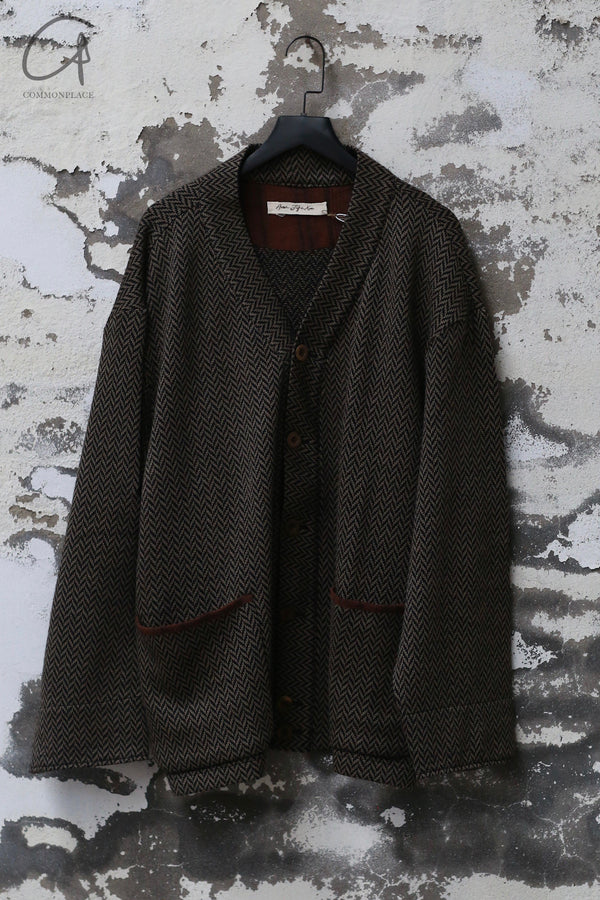 AVIVA JIFEI XUE 24 Autumn and Winter Sage Herringbone Wool Knit V-Neck Cardigan AJX-FW24-VC-SCWK-SWC Sage